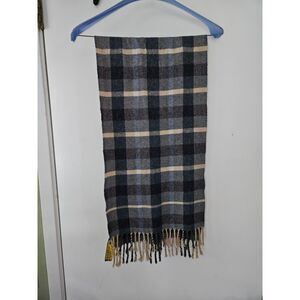 VINTAGE AMICALE 100% Italian Cashmere Plaid Tassel Scarf